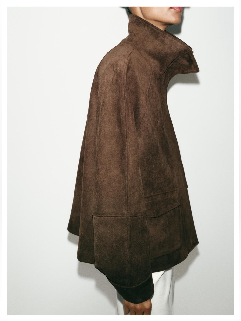 NWT Zara Faux Suede High Collar Full Zip Jacket Sz:M Dark Brown - Picture 7 of 10